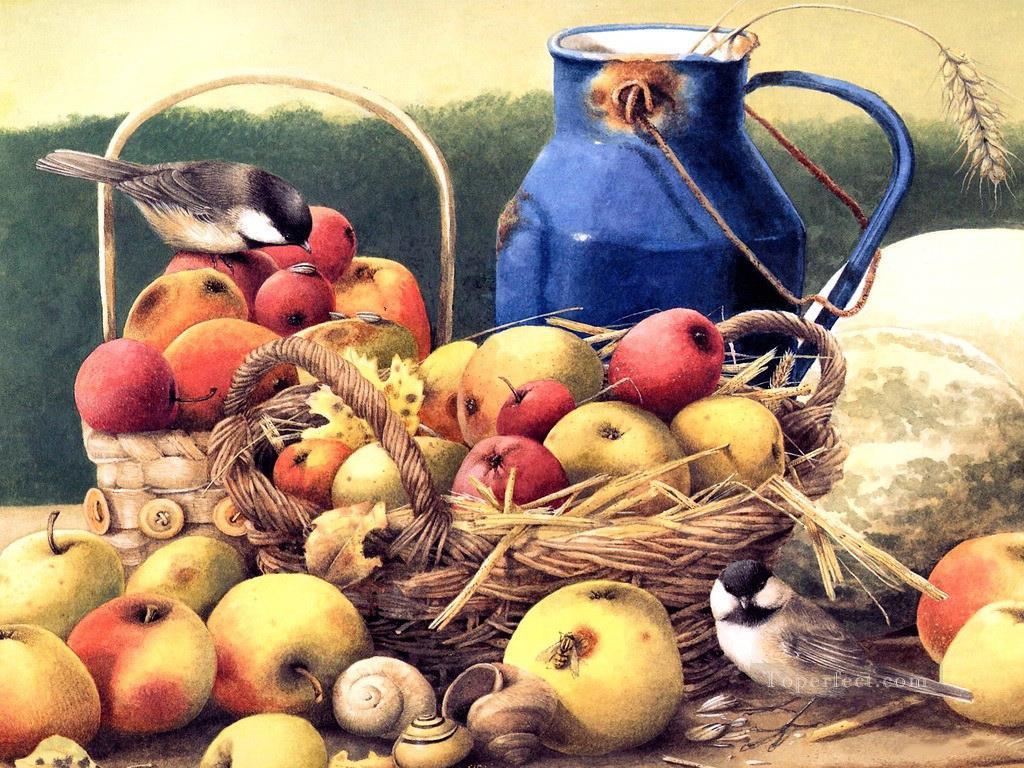 oiseaux et pommes Peintures à l'huile